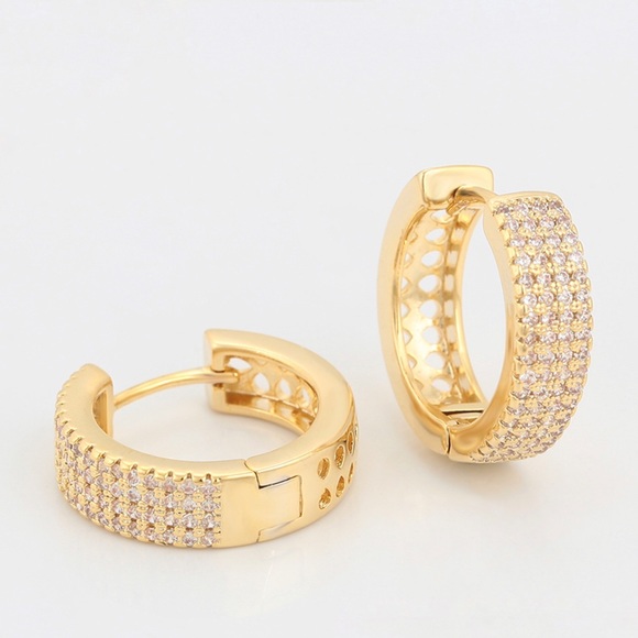 Huggie Earrings | 14K Gold Plated Zirconia Hoop Earrings | Luxury Jewelry - Picture 6 of 11